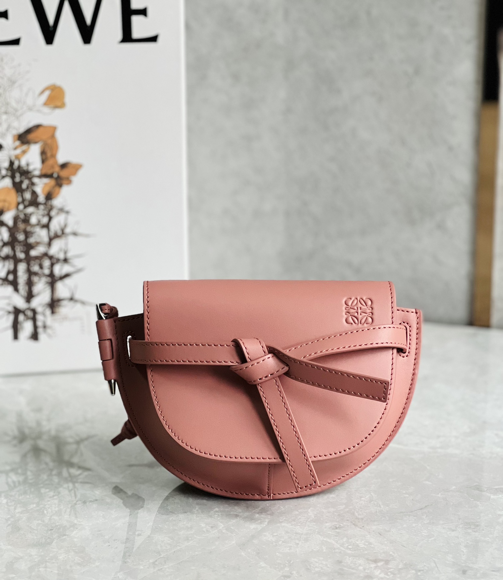 Loewe Mini Gate Dual Bag in Soft Calfskin and Jacquard Pink